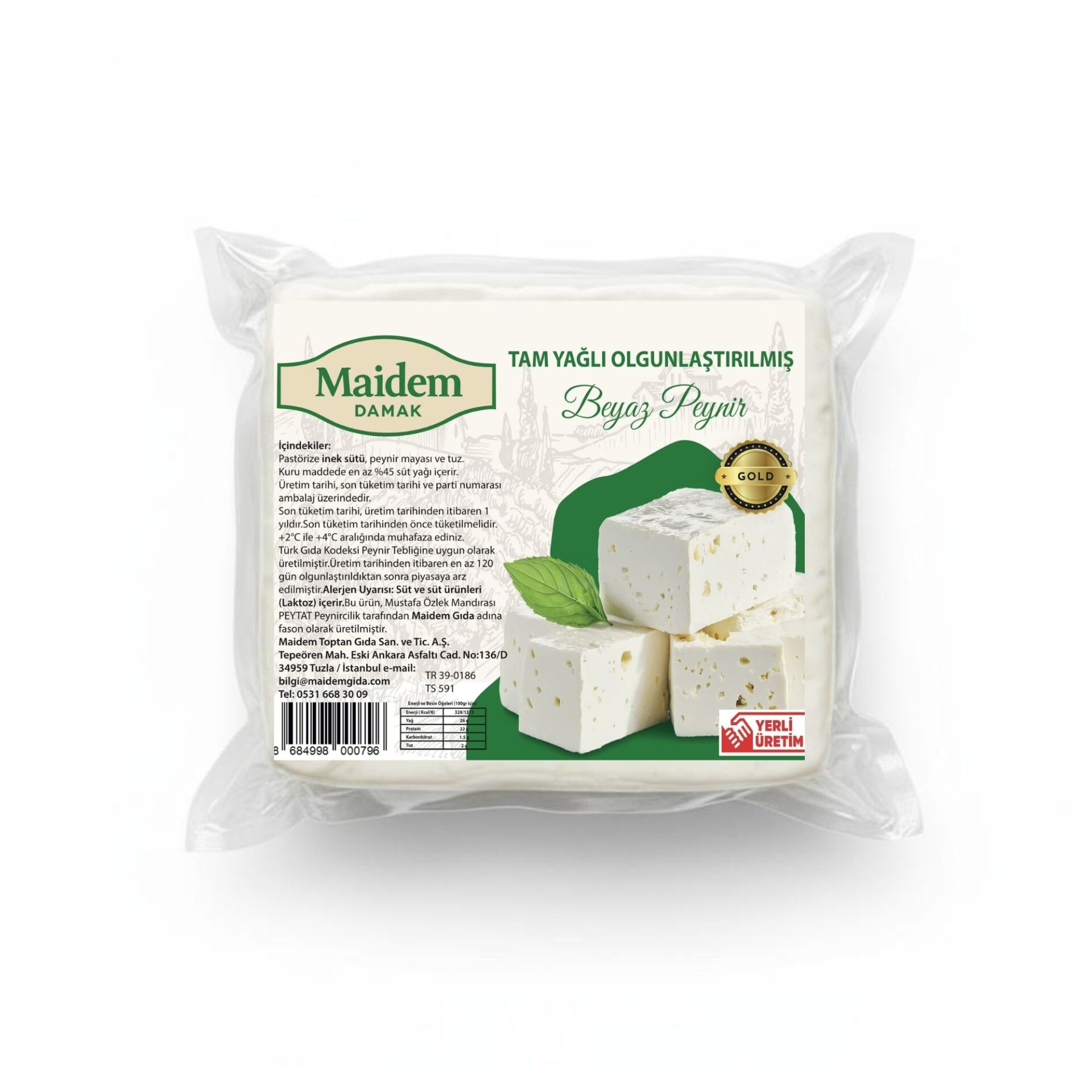 Maidem Damak Tam Yağlı Olgunlaştırılmış Beyaz Peynir – GOLD 1 Kg