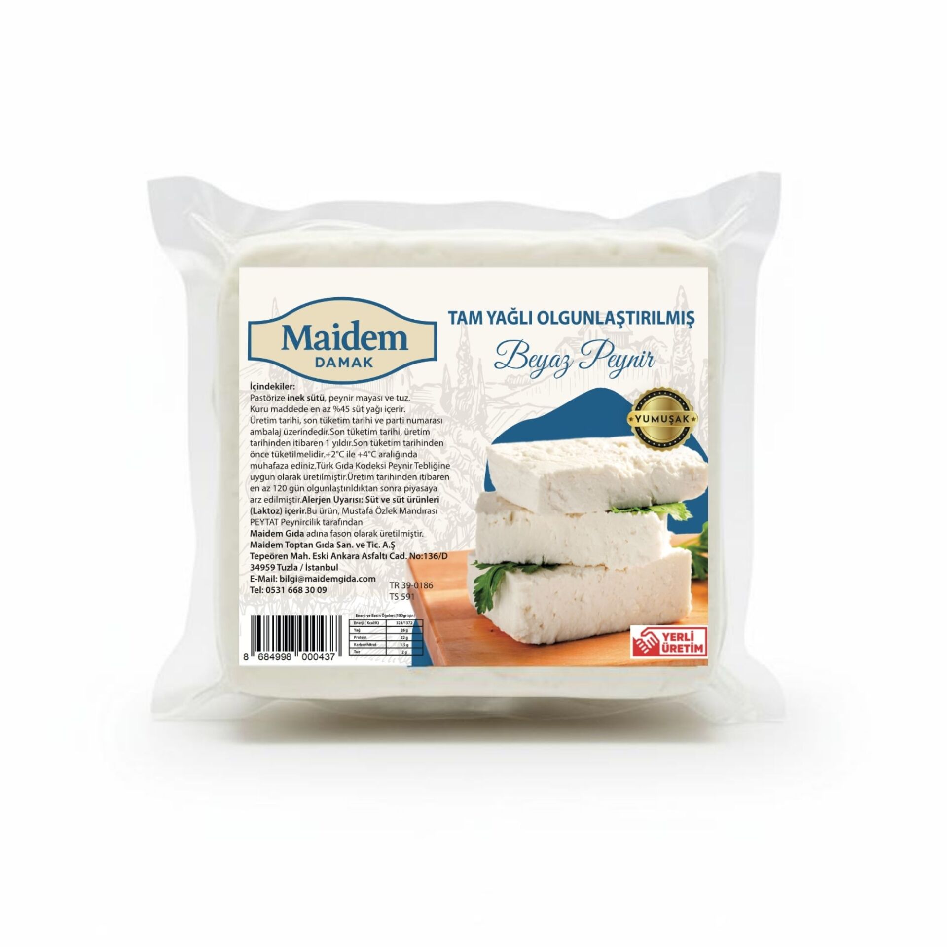Maidem Damak Tam Yağlı Olgunlaştırılmış Yumuşak Beyaz Peynir 1 Kg